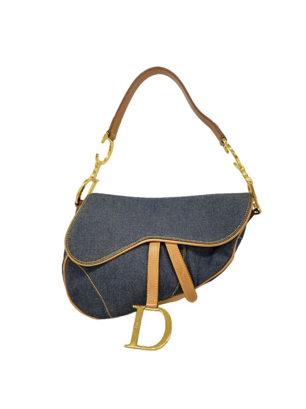 Dior Handbag Saddle Denim Blue Brown Gold